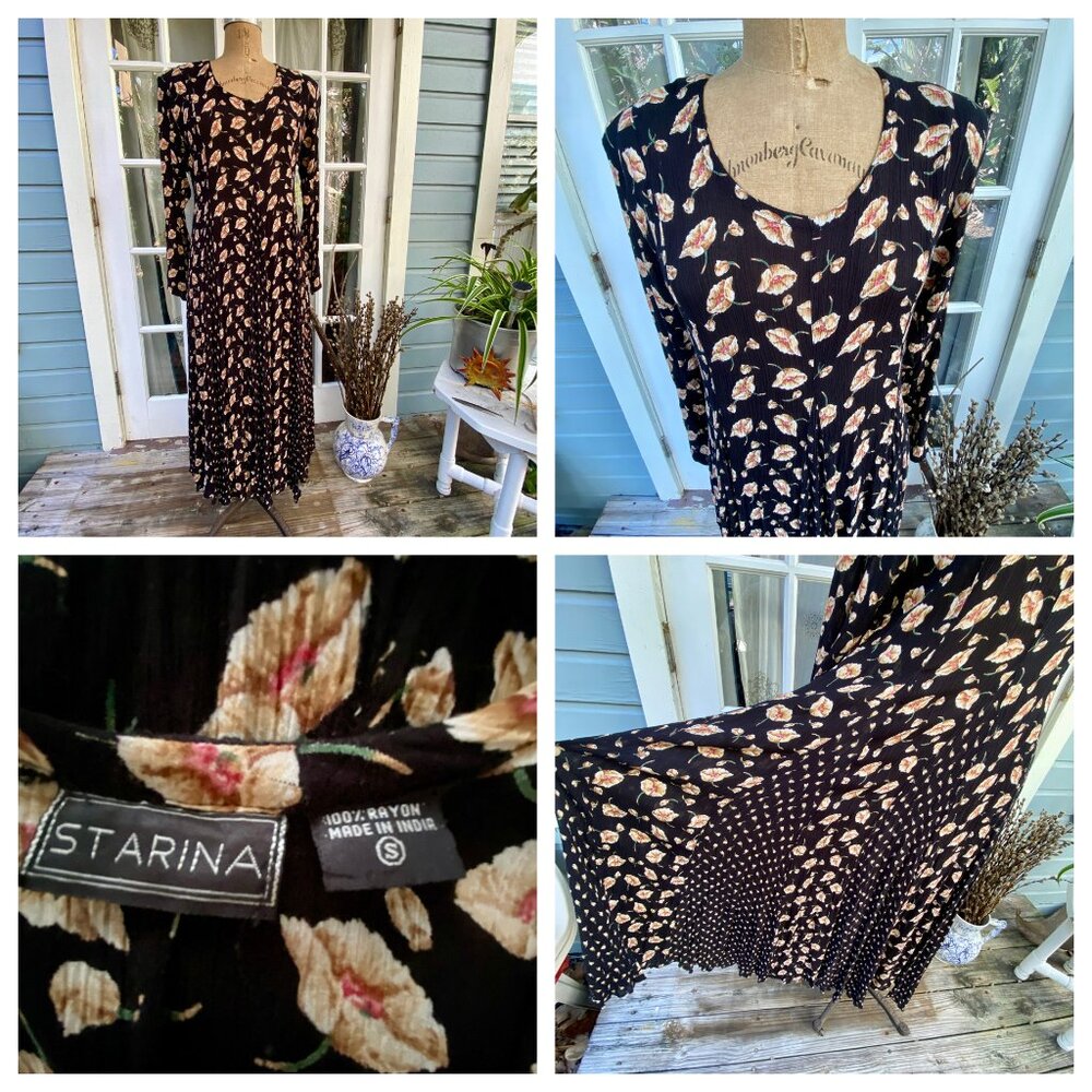 Vintage STARINA Grunge Revival Floral Black Dress Witch Whimsigoth Cottagecore S